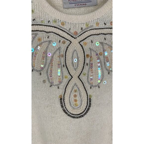 Vintage Karen Scott Evening Womens Cream Silk Angora Sweater Sequins Size Large - Picture 3 of 10